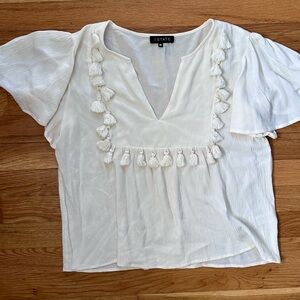 1. State Cream Tassel V-Neck Short Sleeve Top